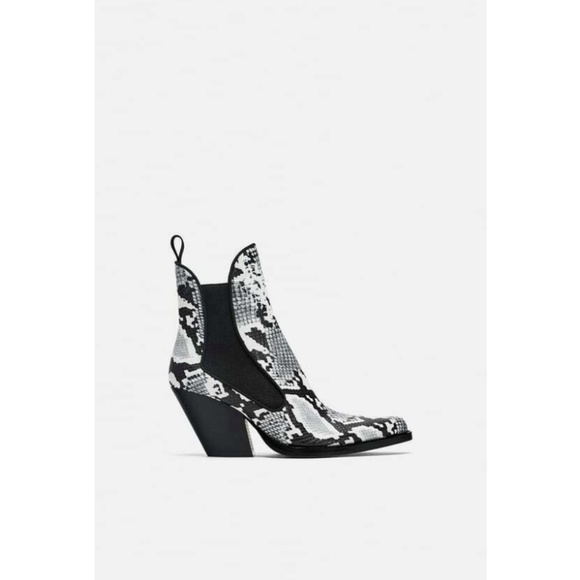 ZARA COWBOY ANKLE Boots Pointed Snakeskin Booties NEW - Picture 2 of 6